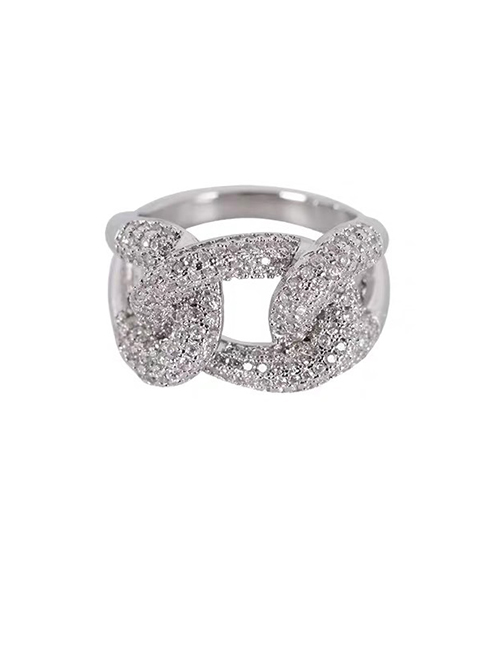 Fashion Platinum Geometric Full Diamond Cross Chain Wide Faceted Ring