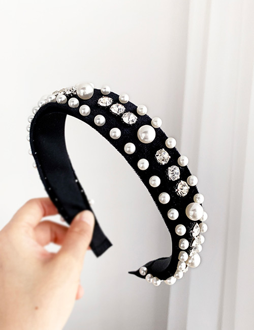 Fashion Black Gold And Velvet Headband With Pearl And Diamonds