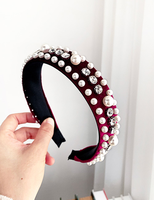 Fashion Red Gold And Velvet Headband With Pearl And Diamonds