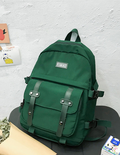Fashion Dark Green Panel Flap Buckle Backpack