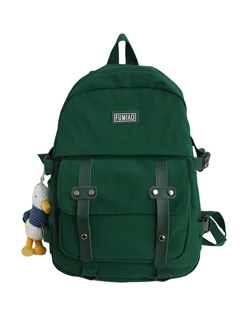 Fashion Dark Green With Pendant Panel Flap Buckle Backpack