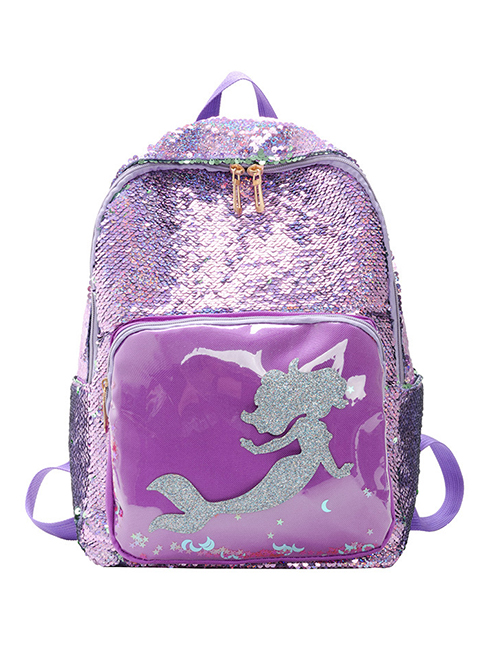 Fashion Purple Sequined Mermaid Backpack