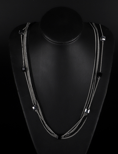 Fashion Silver Crystal Multi-layer Geometric Necklace