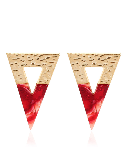 Fashion Red Colorblock Acrylic Alloy Irregular Embossed Earrings