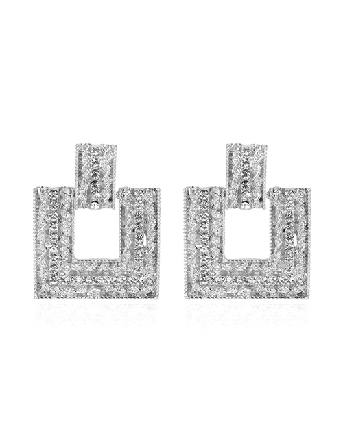 Fashion White K Geometric Square Alloy Diamond Earrings