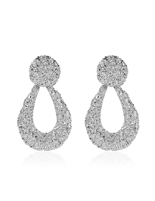 Fashion Silver Drop-shaped Alloy Embossed Cutout Earrings