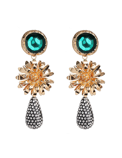 Fashion Golden Flower Alloy Water Drop Diamond Earrings