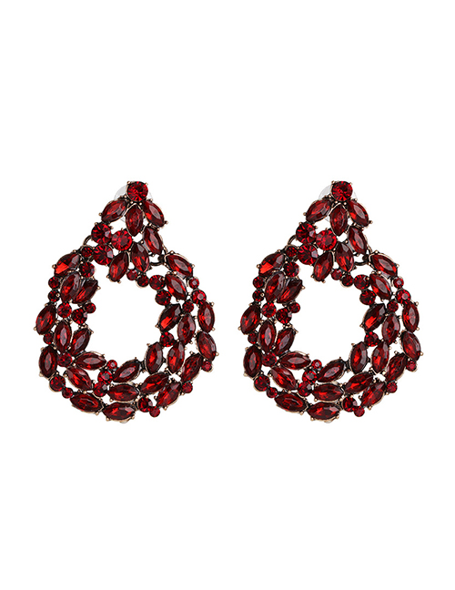Fashion Red Geometric Round Cutout Earrings With Diamonds
