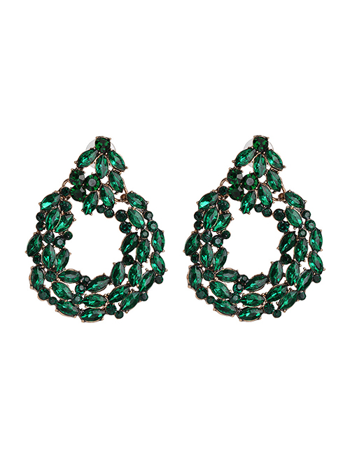 Fashion Green Geometric Round Cutout Earrings With Diamonds