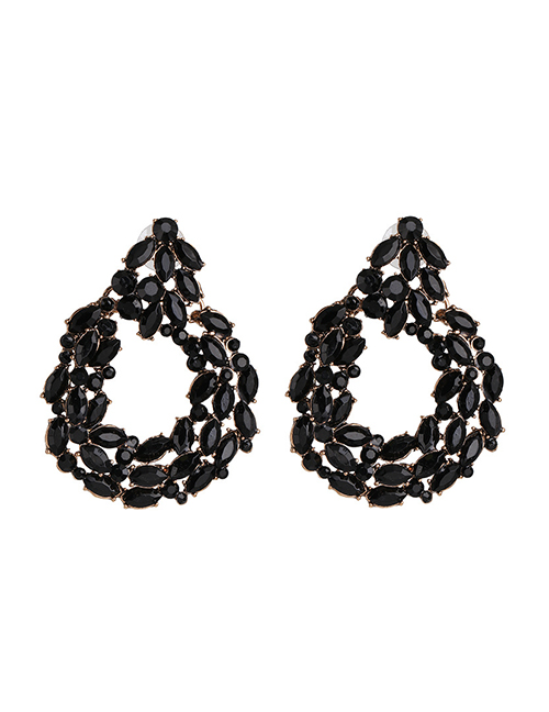 Fashion Black Geometric Round Cutout Earrings With Diamonds