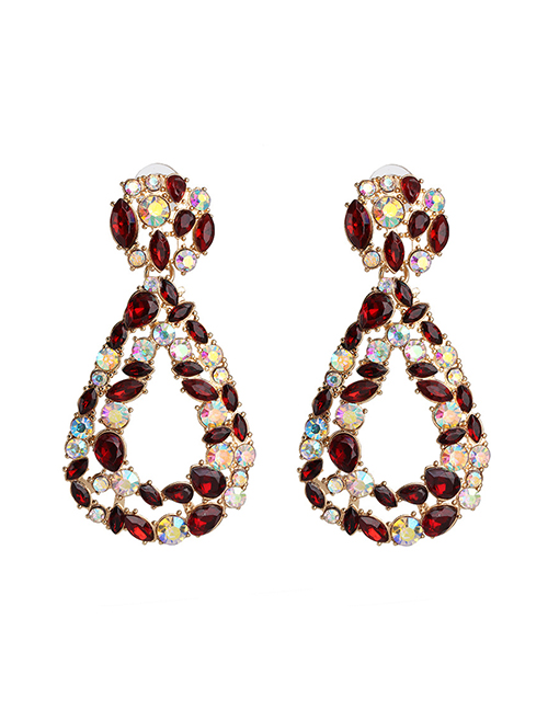 Fashion Red Geometric Diamond Drop Earrings
