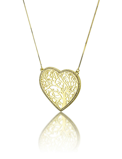 Fashion Gold-plated Heart-shaped Tree Cutout Necklace With Diamonds
