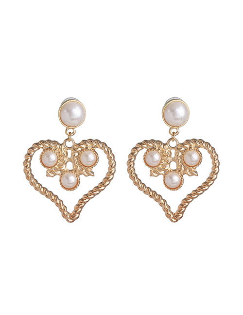 Fashion White Pearl Hollow Alloy Heart Earrings