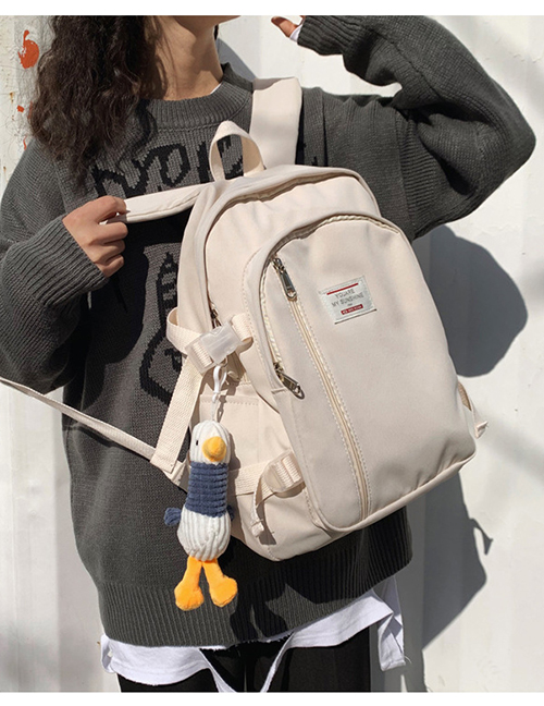 Fashion White With Pendant Stitched Letter Logo Buckle Backpack