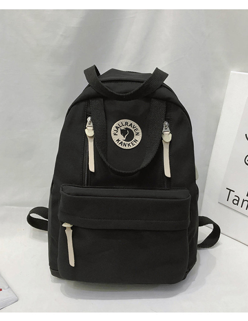 Fashion Black Stitched Contrast-print Alphabet Backpack
