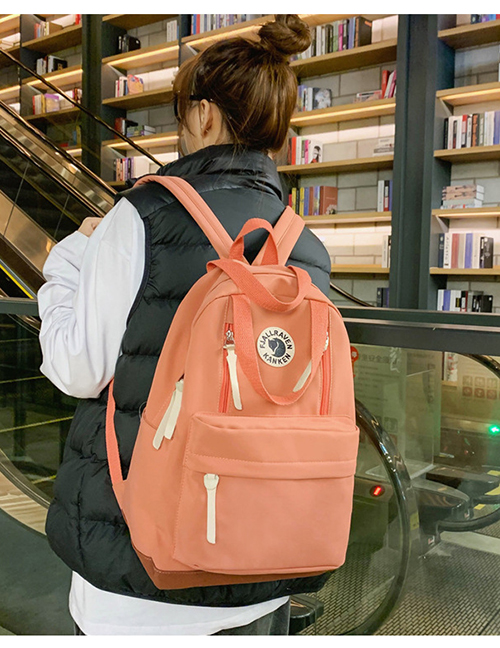 Fashion Orange Stitched Contrast-print Alphabet Backpack