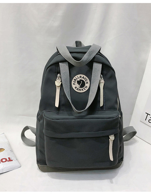 Fashion Gray Stitched Contrast-print Alphabet Backpack