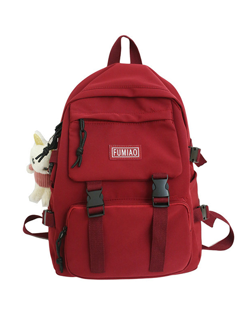 Fashion Red With Pendant Nylon Backpack With Patch Letters