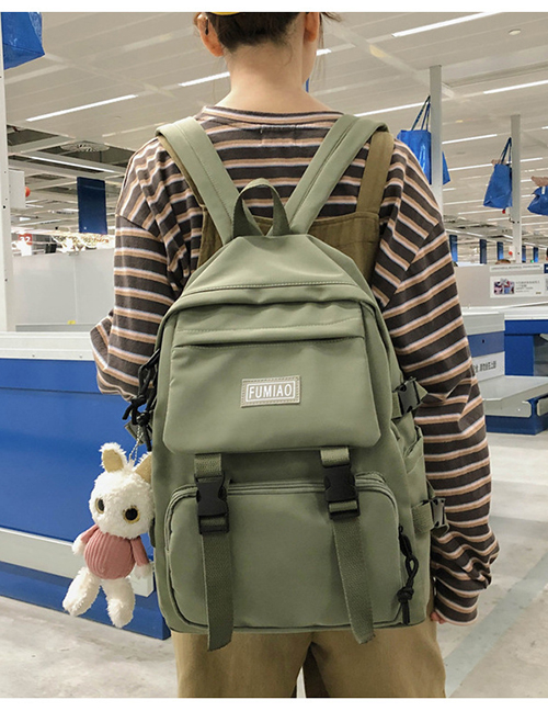 Fashion Green Belt Pendant Nylon Backpack With Patch Letters