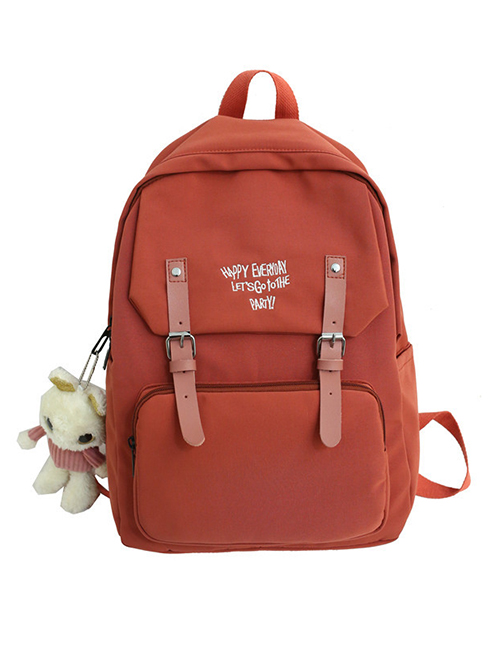 Fashion Orange With Pendant Letter-print Backpack With Patch Belt Buckle