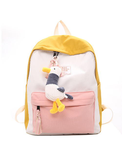 Fashion Yellow Stitched Contrast-print Alphabet Backpack