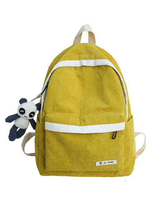 Fashion Yellow Stitched Contrast Corduroy Backpack