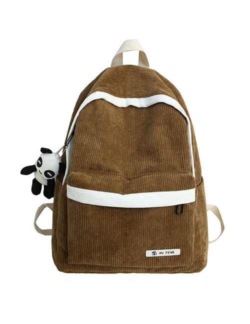 Fashion Brown Stitched Contrast Corduroy Backpack