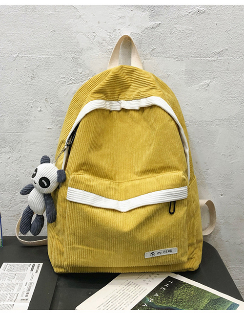 Fashion Yellow With Pendant Stitched Contrast Corduroy Backpack