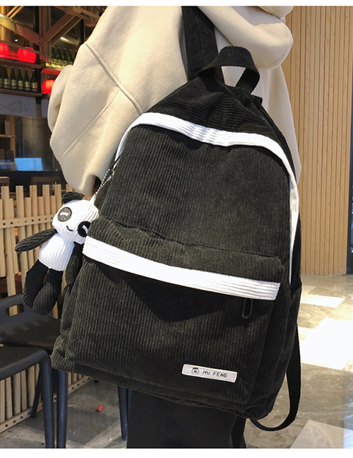 Fashion Black With Pendant Stitched Contrast Corduroy Backpack