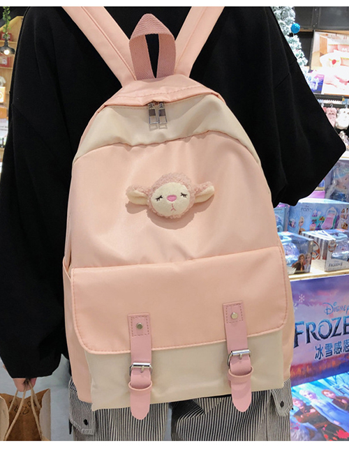 Fashion Pink With Pendant Stitched Contrast Belt Buckle Backpack