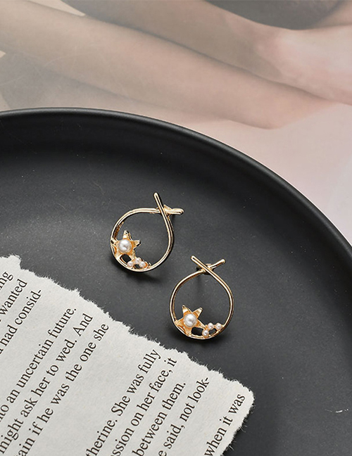 Fashion Golden Pearl Star Geometric Cross Earrings