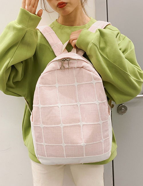 Fashion Pink Embroidered Checked Backpack