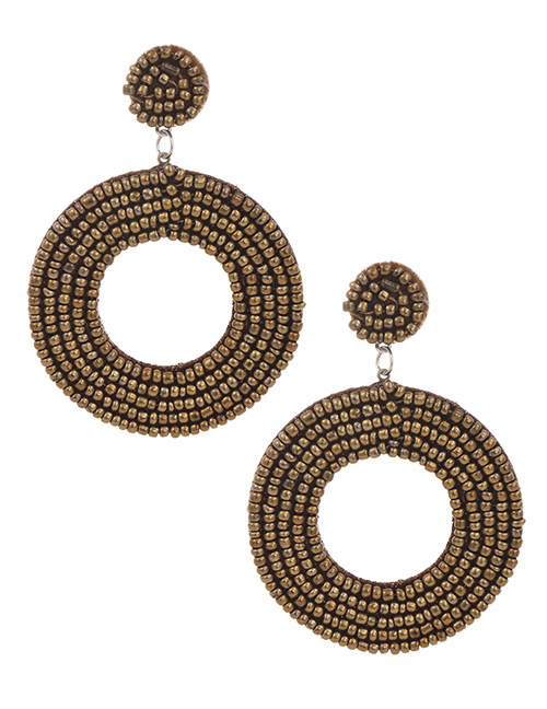Fashion Golden Rice Beads Felt Round Earrings
