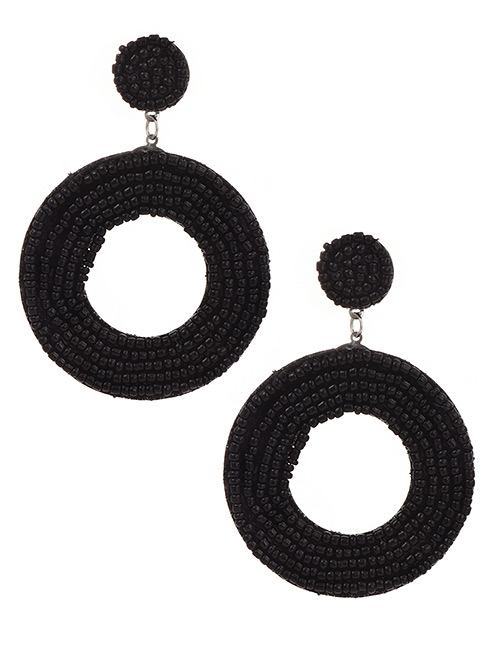 Fashion Black Rice Beads Felt Round Earrings