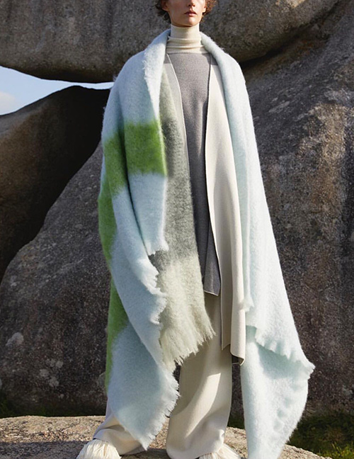 Fashion Green Large Contrast Mohair Scarf
