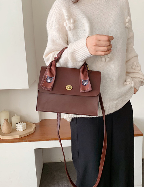 Fashion Coffee Color Soft Leather Scarf Wrap Lock Shoulder Crossbody Bag