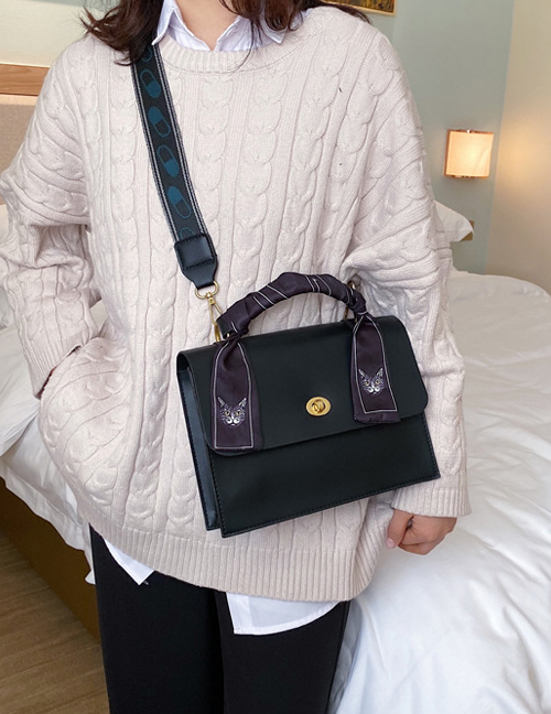 Fashion Black Soft Leather Scarf Wrap Lock Shoulder Crossbody Bag