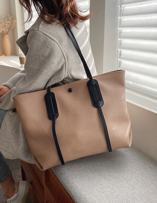 Fashion Khaki Stitched Contrast Crossbody Shoulder Bag