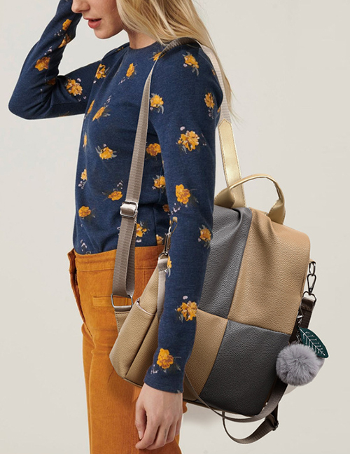 Fashion Khaki Stitched Contrast Shoulder Bag