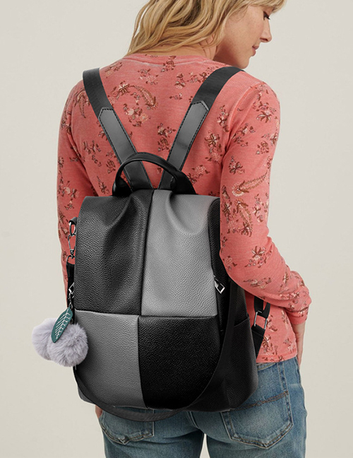 Fashion Black Stitched Contrast Shoulder Bag