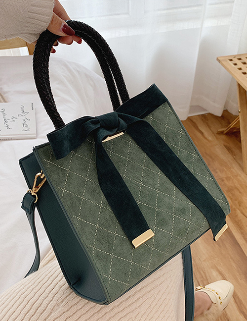 Fashion Green Bow Rhombus Stitch Shoulder Bag