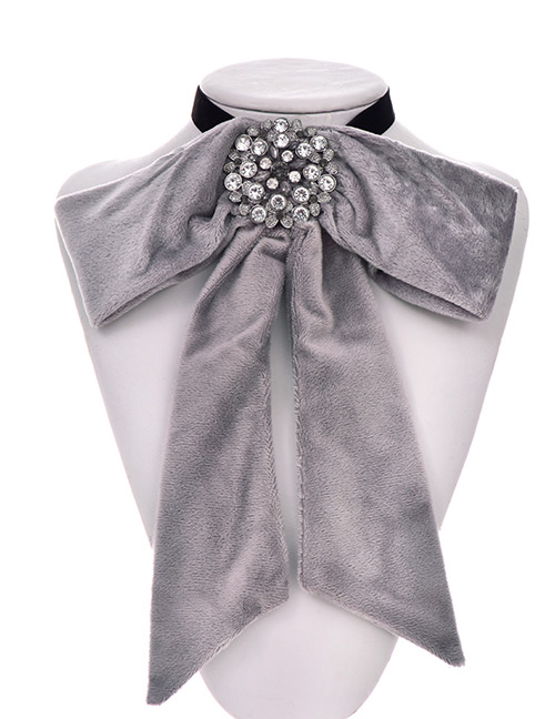 Fashion Gray Gold Velvet Diamond Round Multipurpose Brooch Bow Tie