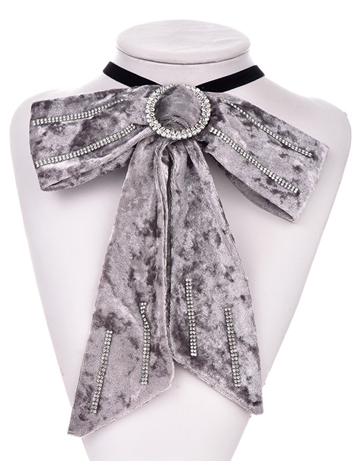 Fashion Gray Alloy Flannel Hot Rhinestone Brooch Bow Tie
