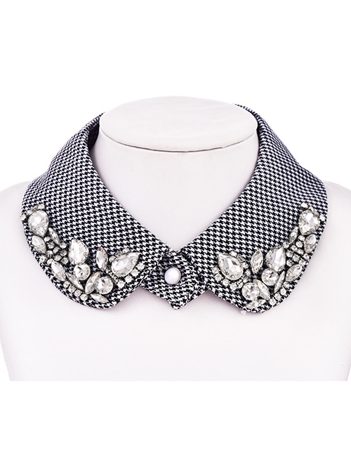 Fashion Black Fabric Diamond-drop Houndstooth Fake Collar
