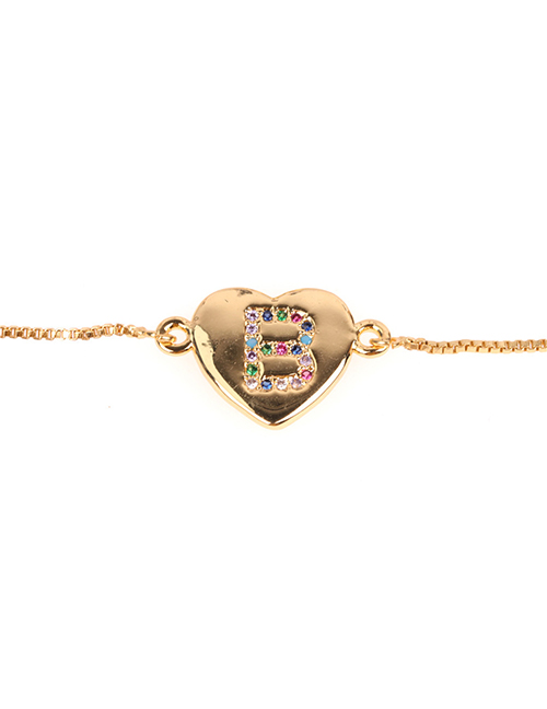 Fashion B Golden Heart Bracelet With Diamonds And Letters