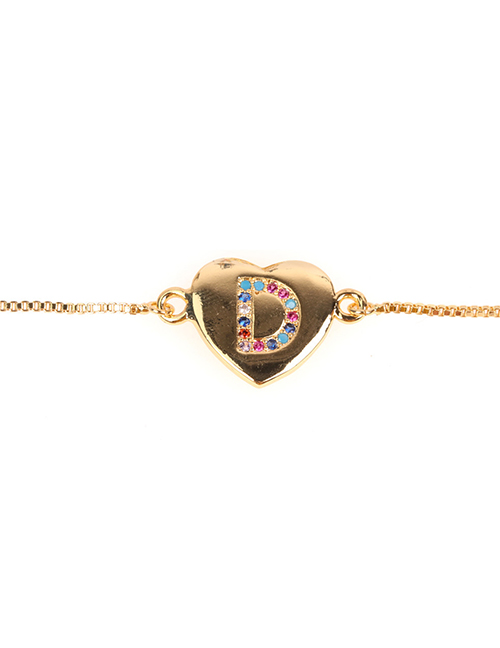 Fashion D Golden Heart Bracelet With Diamonds And Letters