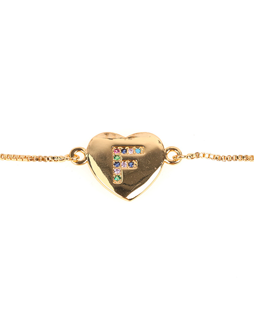 Fashion F Golden Heart Bracelet With Diamonds And Letters