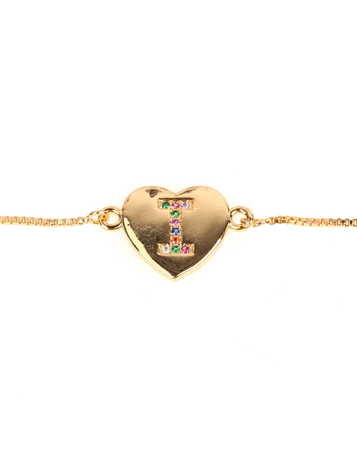 Fashion I Gold Heart Bracelet With Diamonds And Letters