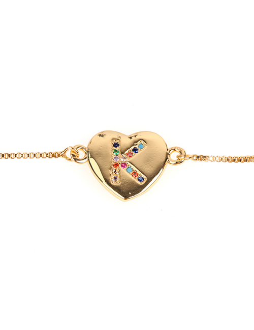 Fashion K Gold Heart Bracelet With Diamonds And Letters