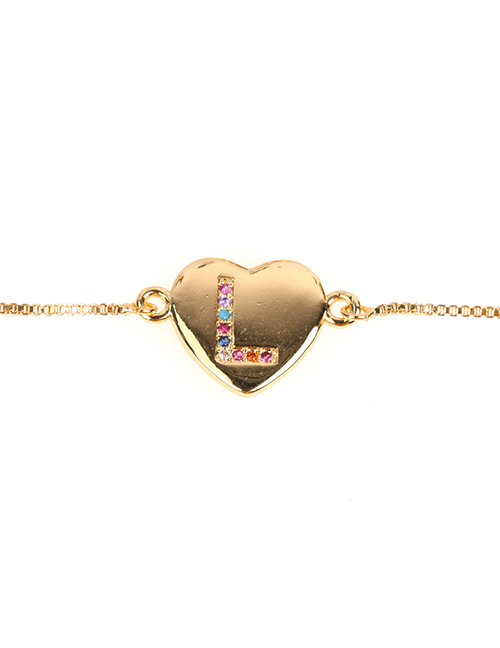 Fashion L Golden Heart Bracelet With Diamonds And Letters